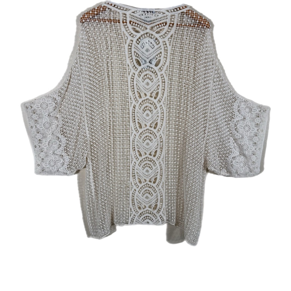 Le Moda Boho Crochet Open Front Cardigan/Beach Coverup M Ivory Romantic Beachy - Picture 7 of 7